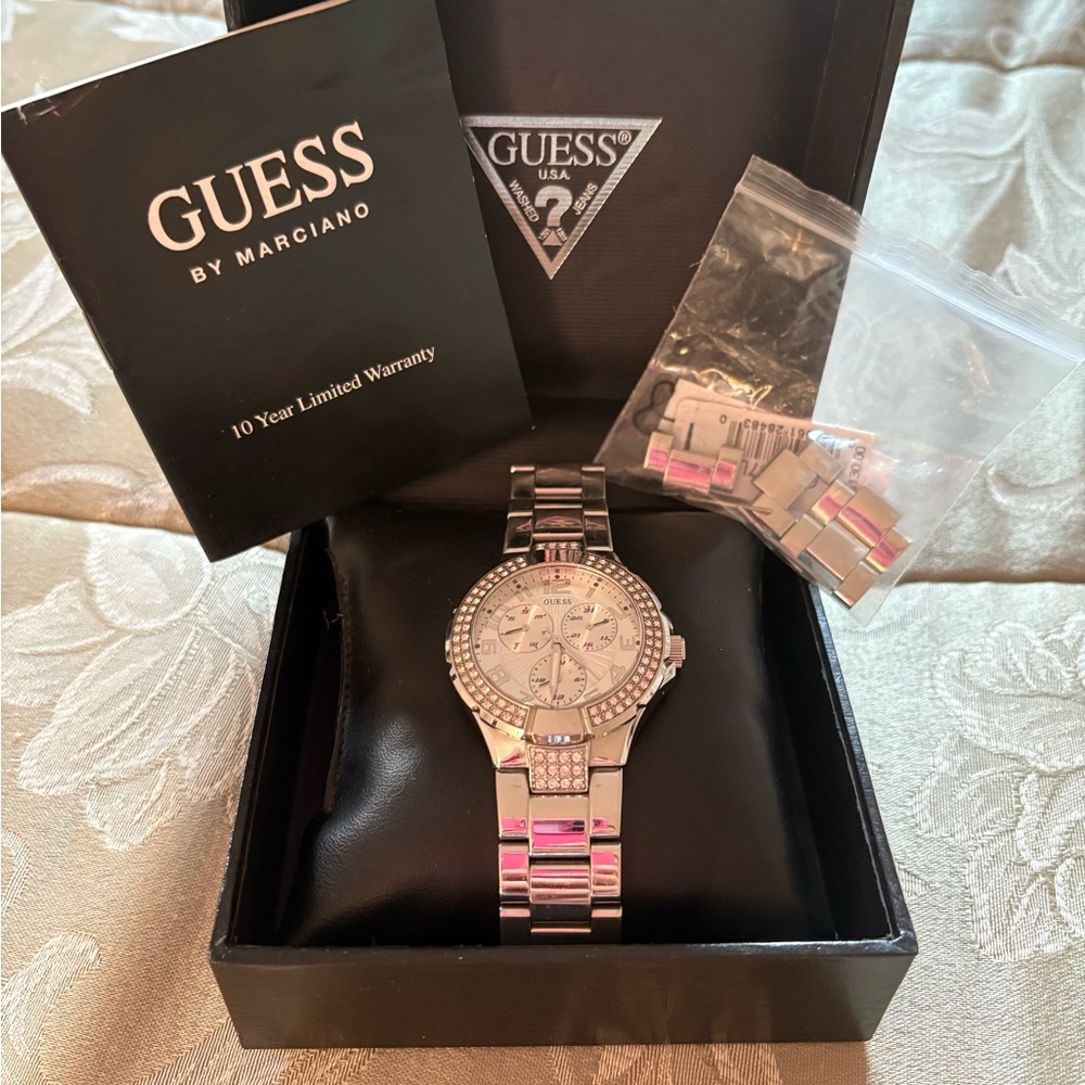 Guess Women's Silver and Pink Watch